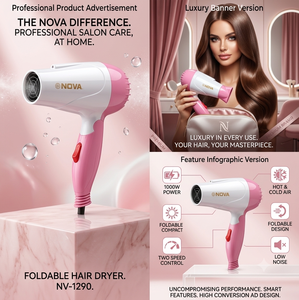Professional Folding Hair Dryer - 2 Speed Control