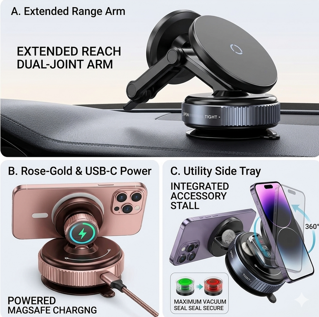 Car Dashboard Phone Holder 360° Vacuum Magnetic Phone Stand
