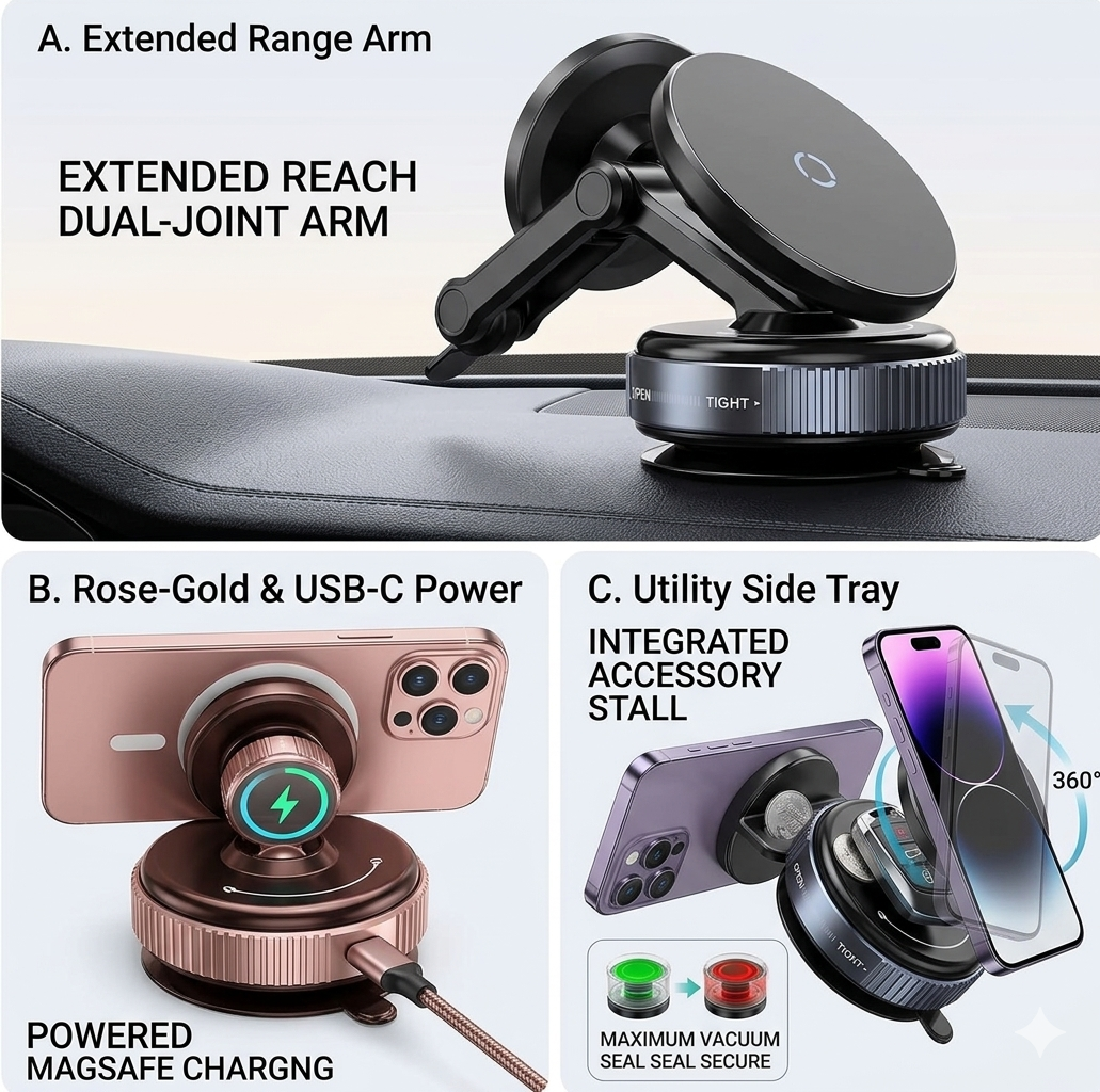 Car Dashboard Phone Holder 360° Vacuum Magnetic Phone Stand