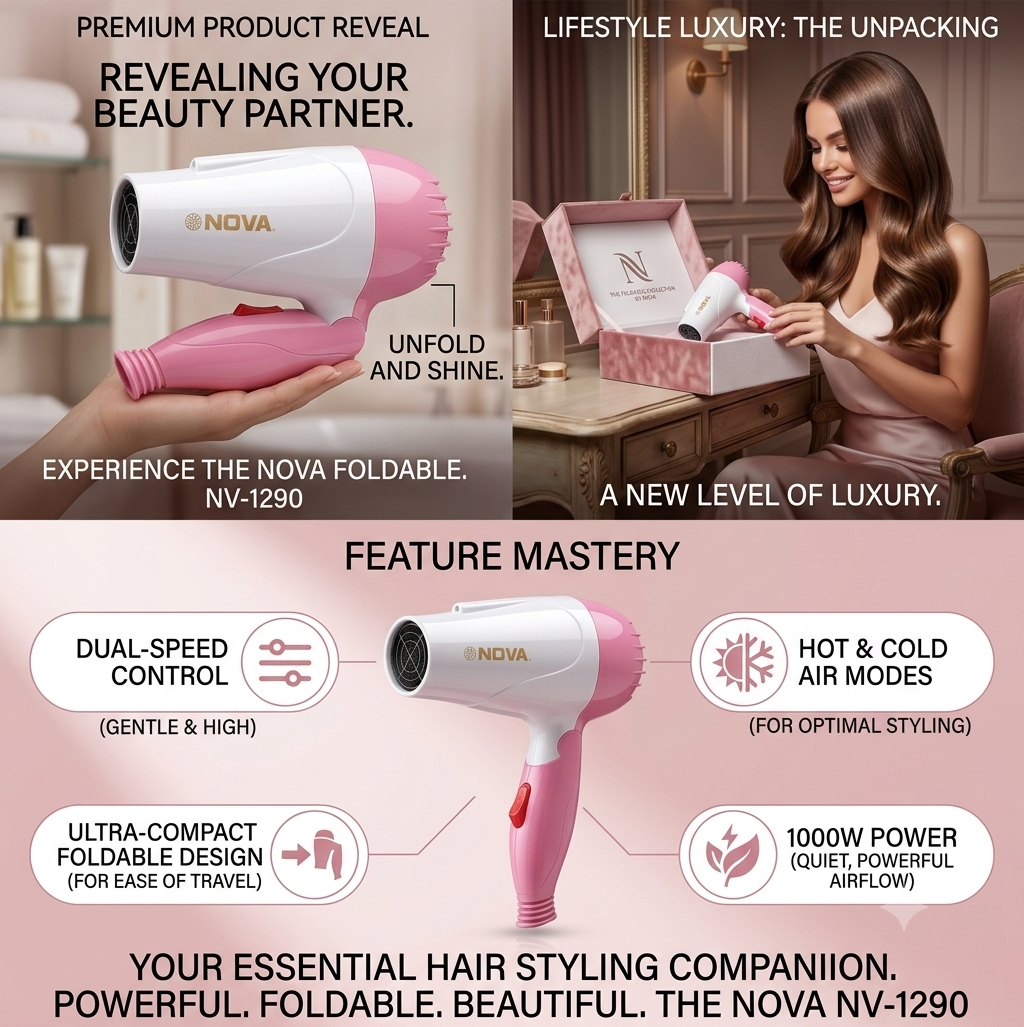 Professional Folding Hair Dryer - 2 Speed Control