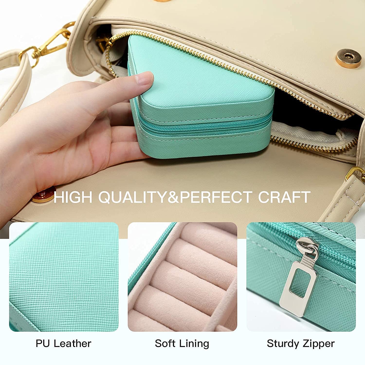 Leather Small Jewelry Box, Travel Portable Jewelry Case For Ring, Pendant, Earring, Necklace, Bracelet
